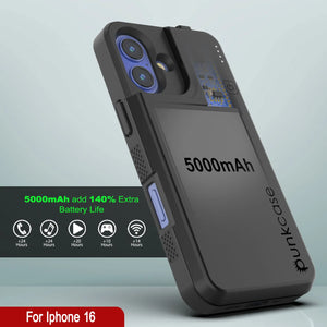 iPhone 16 Battery Case, PunkJuice 5000mAH Fast Charging MagSafe Power Bank W/ Screen Protector | [Black]