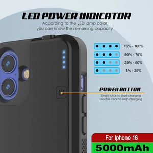 iPhone 16 Battery Case, PunkJuice 5000mAH Fast Charging MagSafe Power Bank W/ Screen Protector | [Black]