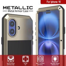Load image into Gallery viewer, iPhone 16 Metal Case, Heavy Duty Military Grade Armor Cover [shock proof] Full Body Hard [Gold]
