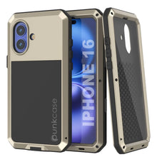Load image into Gallery viewer, iPhone 16 Metal Case, Heavy Duty Military Grade Armor Cover [shock proof] Full Body Hard [Gold]

