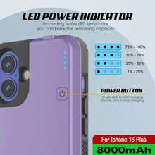 Load image into Gallery viewer, iPhone 16 Plus Battery Case, PunkJuice 8000mAH Fast Charging MagSafe Power Bank W/ Screen Protector | [Purple]
