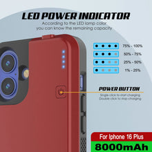 Load image into Gallery viewer, iPhone 16 Plus Battery Case, PunkJuice 8000mAH Fast Charging MagSafe Power Bank W/ Screen Protector | [Red]
