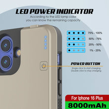 Load image into Gallery viewer, iPhone 16 Plus Battery Case, PunkJuice 8000mAH Fast Charging MagSafe Power Bank W/ Screen Protector | [Gold]
