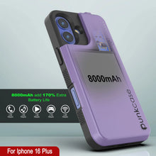Load image into Gallery viewer, iPhone 16 Plus Battery Case, PunkJuice 8000mAH Fast Charging MagSafe Power Bank W/ Screen Protector | [Purple]
