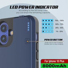 Load image into Gallery viewer, iPhone 16 Plus Battery Case, PunkJuice 8000mAH Fast Charging MagSafe Power Bank W/ Screen Protector | [Navy Blue]
