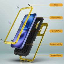 Load image into Gallery viewer, iPhone 16 Plus Metal Case, Heavy Duty Military Grade Armor Cover [shock proof] Full Body Hard [Yellow]
