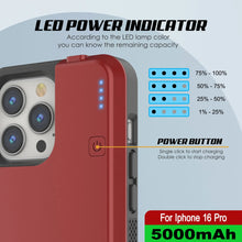 Load image into Gallery viewer, iPhone 16 Pro Battery Case, PunkJuice 5000mAH Fast Charging MagSafe Power Bank W/ Screen Protector | [Red]
