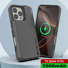 Load image into Gallery viewer, iPhone 16 Pro Battery Case, PunkJuice 5000mAH Fast Charging MagSafe Power Bank W/ Screen Protector | [Grey]
