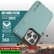 Load image into Gallery viewer, iPhone 16 Pro Max Battery Case, PunkJuice 8000mAH Fast Charging MagSafe Power Bank W/ Screen Protector | [Teal]

