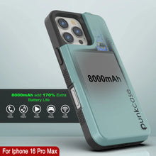 Load image into Gallery viewer, iPhone 16 Pro Max Battery Case, PunkJuice 8000mAH Fast Charging MagSafe Power Bank W/ Screen Protector | [Teal]
