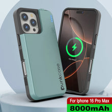 Load image into Gallery viewer, iPhone 16 Pro Max Battery Case, PunkJuice 8000mAH Fast Charging MagSafe Power Bank W/ Screen Protector | [Teal]
