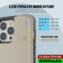 Load image into Gallery viewer, iPhone 16 Pro Max Battery Case, PunkJuice 8000mAH Fast Charging MagSafe Power Bank W/ Screen Protector | [Gold]
