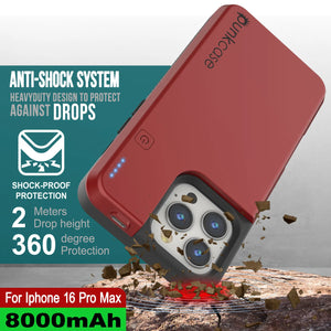 iPhone 16 Pro Max Battery Case, PunkJuice 8000mAH Fast Charging MagSafe Power Bank W/ Screen Protector | [Red]