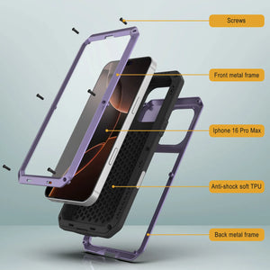 iPhone 16 Pro Max Metal Case, Heavy Duty Military Grade Armor Cover [shock proof] Full Body Hard [Purple]