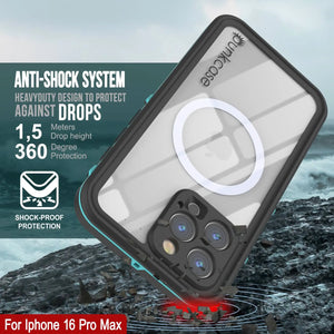 iPhone 16 Pro Max Waterproof Case, Punkcase SpikeStar Teal Series | Thin Fit 6.6ft Underwater IP68
