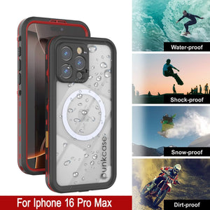 iPhone 16 Pro Max Waterproof Case, Punkcase SpikeStar Red Series | Thin Fit 6.6ft Underwater IP68
