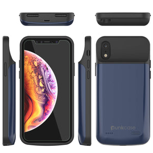 iphone XR Battery Case, PunkJuice 5000mAH Fast Charging Power Bank W/ Screen Protector | [Blue]