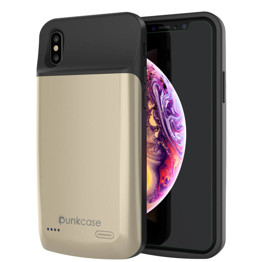 iphone XS Battery Case, PunkJuice 5000mAH Fast Charging Power Bank W/ Screen Protector | [Gold]
