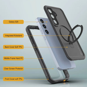 Galaxy S25 Waterproof Case [Kickstud 2.0 Series] Protective IP68 Cover W/Screen Protector & Kickstand [Grey]