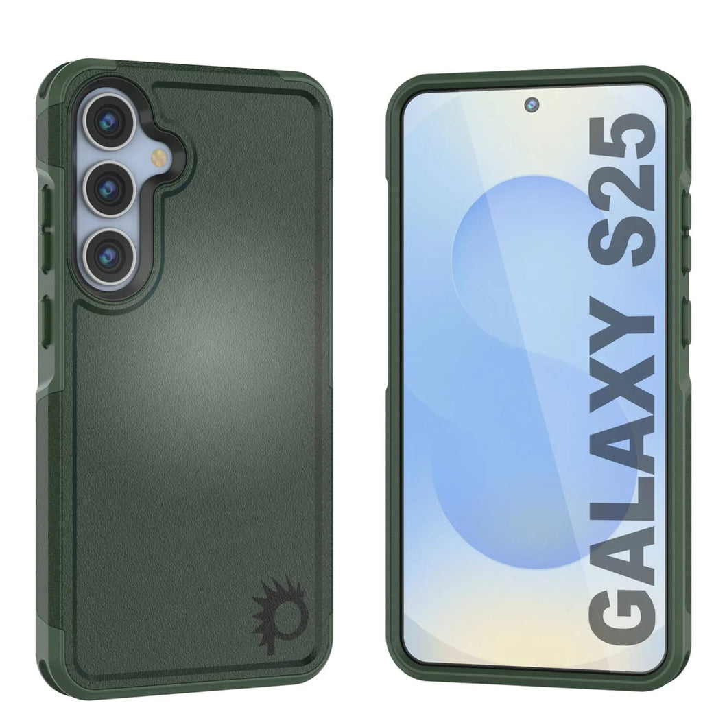 PunkCase Galaxy S25 Case, [Spartan 2.0 Series] Clear Rugged Heavy Duty Cover [Dark Green]