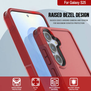 PunkCase Galaxy S25 Case, [Spartan 2.0 Series] Clear Rugged Heavy Duty Cover [Red]