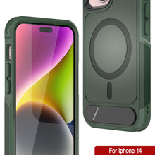 Load image into Gallery viewer, PunkCase iPhone 14 Case, [Spartan X Series] Rugged Heavy Duty Cover W/Kickstand+MagRing [dark green]
