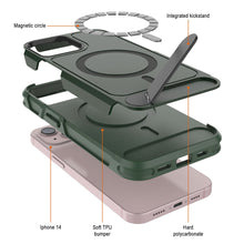 Load image into Gallery viewer, PunkCase iPhone 14 Case, [Spartan X Series] Rugged Heavy Duty Cover W/Kickstand+MagRing [dark green]
