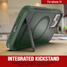 Load image into Gallery viewer, PunkCase iPhone 14 Case, [Spartan X Series] Rugged Heavy Duty Cover W/Kickstand+MagRing [dark green]
