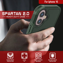 Load image into Gallery viewer, PunkCase iPhone 16 Case, [Spartan 2.0 Series] Clear Rugged Heavy Duty Cover W/Built in Screen Protector [dark green]
