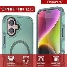 Load image into Gallery viewer, PunkCase iPhone 16 Case, [Spartan 2.0 Series] Clear Rugged Heavy Duty Cover W/Built in Screen Protector [teal]
