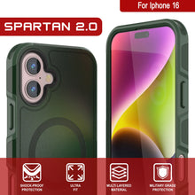Load image into Gallery viewer, PunkCase iPhone 16 Case, [Spartan 2.0 Series] Clear Rugged Heavy Duty Cover W/Built in Screen Protector [dark green]
