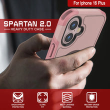 Load image into Gallery viewer, PunkCase iPhone 16 Plus Case, [Spartan 2.0 Series] Clear Rugged Heavy Duty Cover W/Built in Screen Protector [pink]

