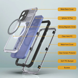 iPhone 16 Plus Metal Extreme 2.0 Series Aluminum Waterproof Case IP68 W/Buillt in Screen Protector [White]