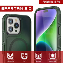 Load image into Gallery viewer, PunkCase iPhone 16 Pro Case, [Spartan 2.0 Series] Clear Rugged Heavy Duty Cover W/Built in Screen Protector [dark green]
