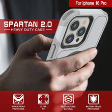 Load image into Gallery viewer, PunkCase iPhone 16 Pro Case, [Spartan 2.0 Series] Clear Rugged Heavy Duty Cover W/Built in Screen Protector [white]
