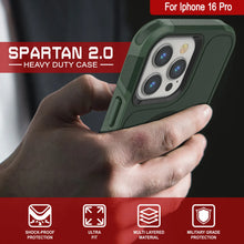Load image into Gallery viewer, PunkCase iPhone 16 Pro Case, [Spartan 2.0 Series] Clear Rugged Heavy Duty Cover W/Built in Screen Protector [dark green]
