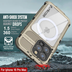iPhone 16 Pro Max Metal Extreme 2.0 Series Aluminum Waterproof Case IP68 W/Buillt in Screen Protector [Gold]