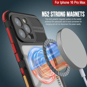 iPhone 16 Pro Max Metal Extreme 2.0 Series Aluminum Waterproof Case IP68 W/Buillt in Screen Protector [Black-Red]