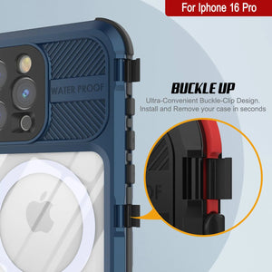 iPhone 16 Pro Metal Extreme 2.0 Series Aluminum Waterproof Case IP68 W/Buillt in Screen Protector [Blue]