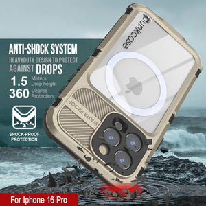 iPhone 16 Pro Metal Extreme 2.0 Series Aluminum Waterproof Case IP68 W/Buillt in Screen Protector [Gold]