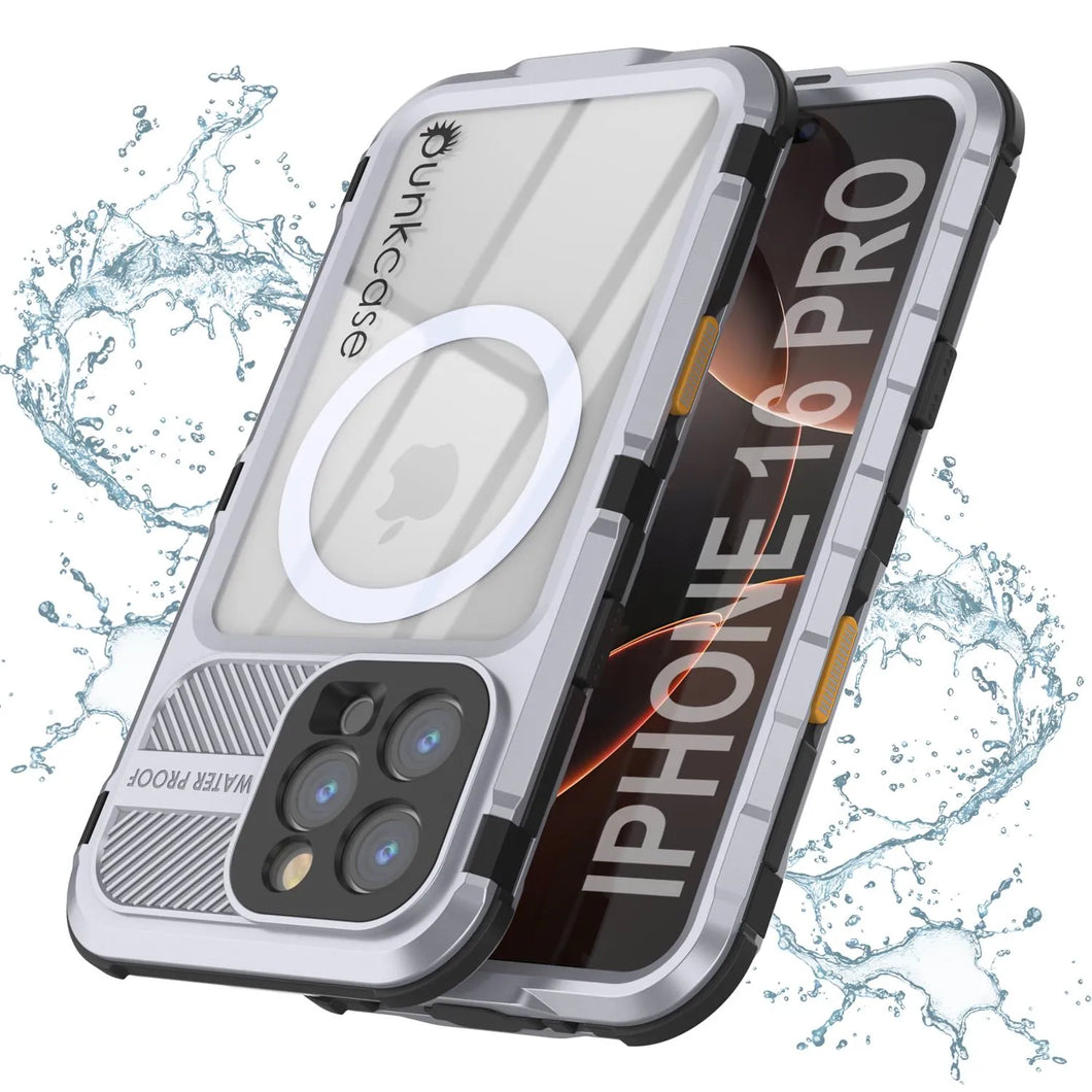iPhone 16 Pro Metal Extreme 2.0 Series Aluminum Waterproof Case IP68 W/Buillt in Screen Protector [White]