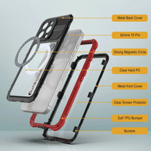 Load image into Gallery viewer, iPhone 16 Pro Metal Extreme 2.0 Series Aluminum Waterproof Case IP68 W/Buillt in Screen Protector [Black-Red]
