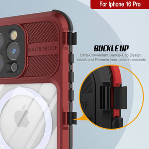 iPhone 16 Pro Metal Extreme 2.0 Series Aluminum Waterproof Case IP68 W/Buillt in Screen Protector [Red-Black]
