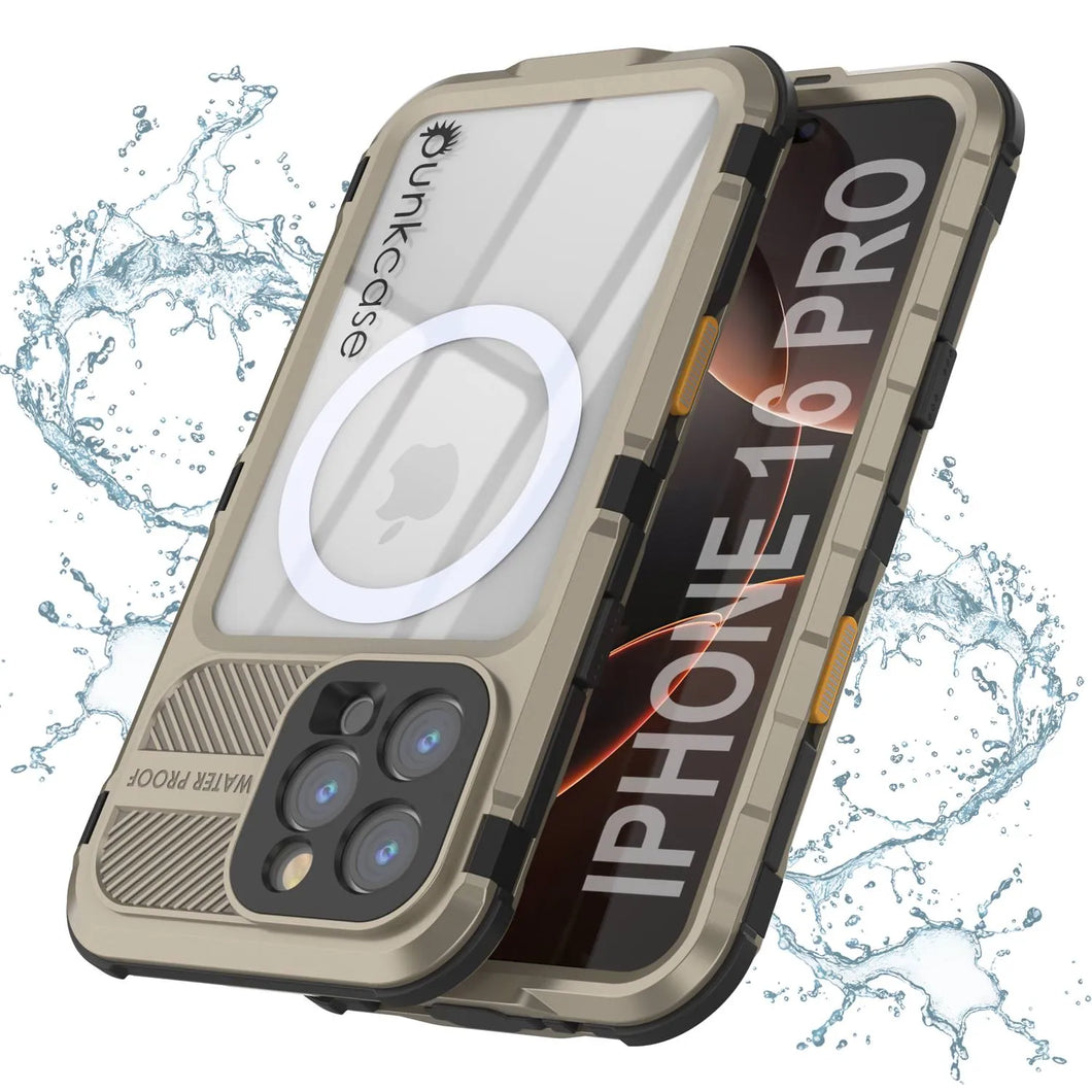 iPhone 16 Pro Metal Extreme 2.0 Series Aluminum Waterproof Case IP68 W/Buillt in Screen Protector [Gold]