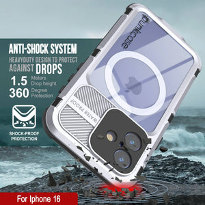 iPhone 16 Metal Extreme 2.0 Series Aluminum Waterproof Case IP68 W/Buillt in Screen Protector [White]