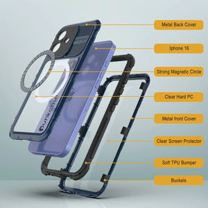 iPhone 16 Metal Extreme 2.0 Series Aluminum Waterproof Case IP68 W/Buillt in Screen Protector [Blue]