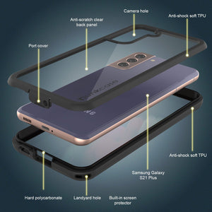 PunkCase Galaxy S21+ Plus Case, [Spartan Series] Clear Rugged Heavy Duty Cover W/Built in Screen Protector [Black]