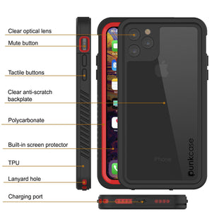 iPhone 12 Pro Waterproof Case, Punkcase [Extreme Series] Armor Cover W/ Built In Screen Protector [Red]