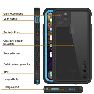 iPhone 12 Pro Waterproof Case, Punkcase [Extreme Series] Armor Cover W/ Built In Screen Protector [Light Blue]