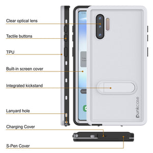 PunkCase Galaxy Note 10 Waterproof Case, [KickStud Series] Armor Cover [White]